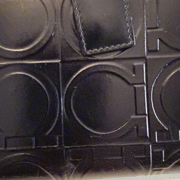 Salvatore Ferragamo Gancini Black Embossed Bifold Leather Wallet